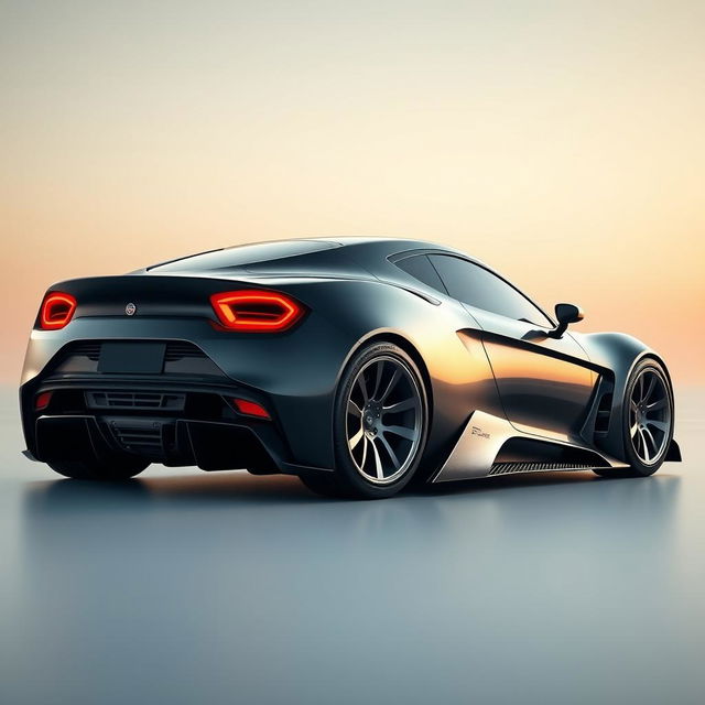 An eye-catching digital image of a futuristic Fiat coupe inspired by the Lancia Stratos, featuring a sleek design with a carbon fiber body and mid-engine layout