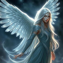 An ethereal and supernatural being named Morgan, depicted in both avian and human forms