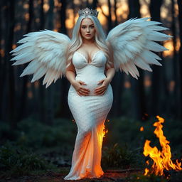 A beautiful, pretty, innocent, curvy girl with very long white, silver, and light blue hair, featuring a sweet, soft face enhanced by light pastel makeup