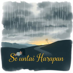 A book cover illustration depicting a gray, overcast sky in the evening, with light rain gently falling, reflecting the heavy feelings and struggles of life
