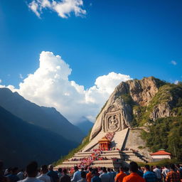 A breathtaking view of the largest Shivling in the world, surrounded by lush greenery and majestic mountains