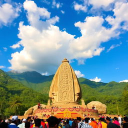 A breathtaking view of the largest Shivling in the world, surrounded by lush greenery and majestic mountains