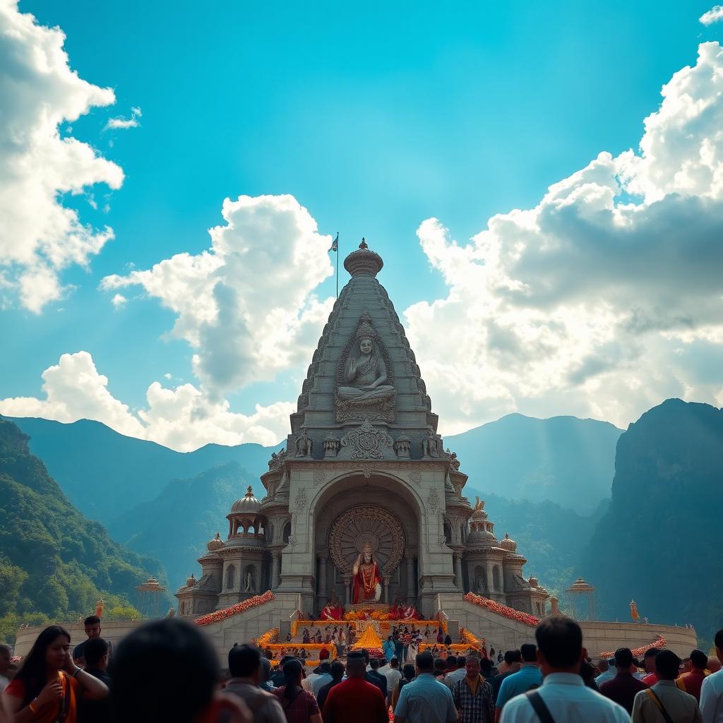 A breathtaking view of the largest Shivling in the world, surrounded by lush greenery and majestic mountains