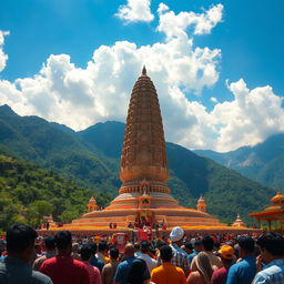A breathtaking view of the largest Shivling in the world, surrounded by lush greenery and majestic mountains