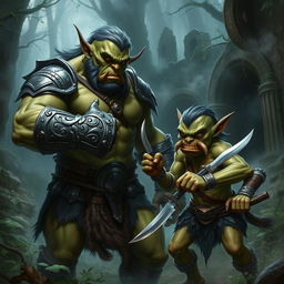 A fierce and dynamic encounter featuring two orc warriors in an intense fantasy setting