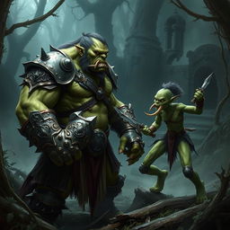 A fierce and dynamic encounter featuring two orc warriors in an intense fantasy setting