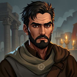 A realistic RPG-style character illustration of Franklin, a 55-year-old man embodying wisdom and strength