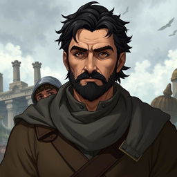 A realistic RPG-style character illustration of Franklin, a 55-year-old man embodying wisdom and strength