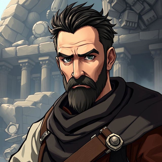 A realistic RPG-style character illustration of Franklin, a 55-year-old man embodying wisdom and strength