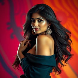 A tall, attractive Indian woman with an elegant and curvy figure, showcasing her confidence and allure