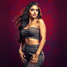 A tall, attractive Indian woman with an elegant and curvy figure, showcasing her confidence and allure