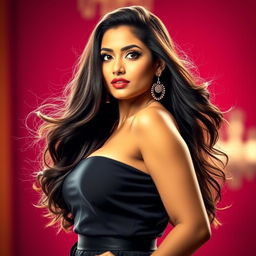 A tall, attractive Indian woman with an elegant and curvy figure, showcasing her confidence and allure