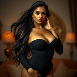 A tall, sexy Indian woman with an alluring figure, featuring prominently in a sensual and sophisticated pose