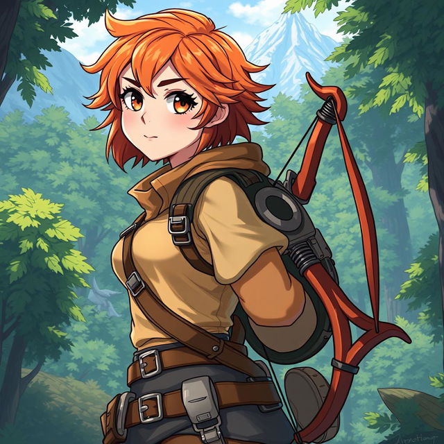 A vibrant RPG-style character illustration of Roxanne, known as Roxy, a 19-year-old adventurer radiating energy and determination