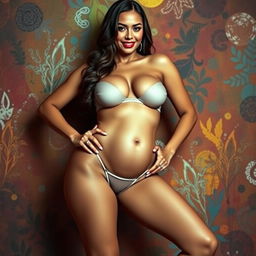 A captivating image of a sexy woman with an enticing belly and voluptuous breasts, complemented by her perfectly shaped legs and elegant feet
