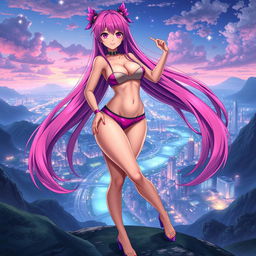 A captivating image of a sexy anime character with an attractive appearance, featuring a smartly toned belly and large, voluptuous breasts