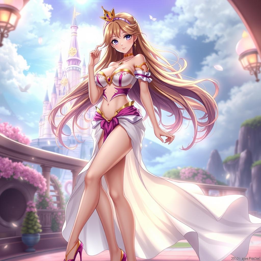 A breathtaking image of a sexy anime character resembling a princess, featuring an attractive and confident look