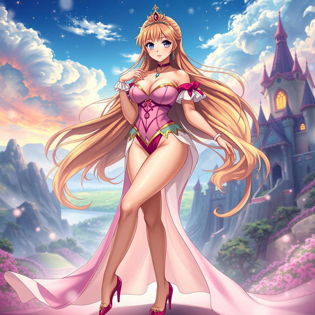 A breathtaking image of a sexy anime character resembling a princess, featuring an attractive and confident look