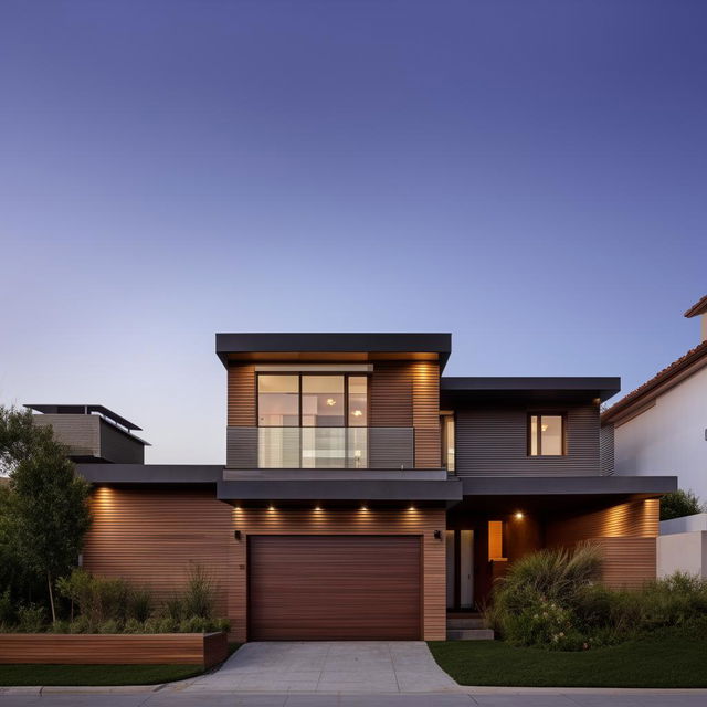 A modest three-story house with four bedrooms and a guest room