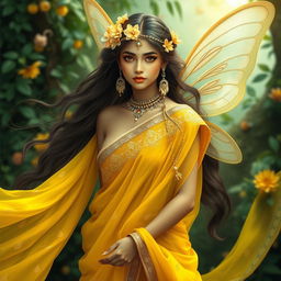 An extremely beautiful and ethereal fairy-like being, resembling a pure 'pari' from Indian mythology, with an alluring and attractive face