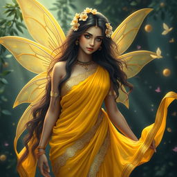 An extremely beautiful and ethereal fairy-like being, resembling a pure 'pari' from Indian mythology, with an alluring and attractive face