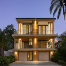 A modest three-story house with four bedrooms and a guest room