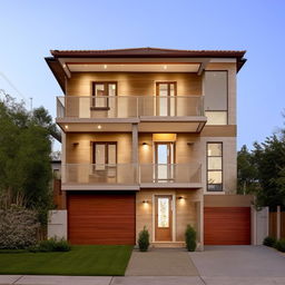 A modest three-story house with four bedrooms and a guest room