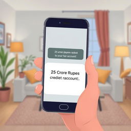 An illustration of a positive notification on a banking app displaying '25 Crore Rupees Credited to Your Account'