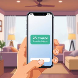 An illustration of a positive notification on a banking app displaying '25 Crore Rupees Credited to Your Account'