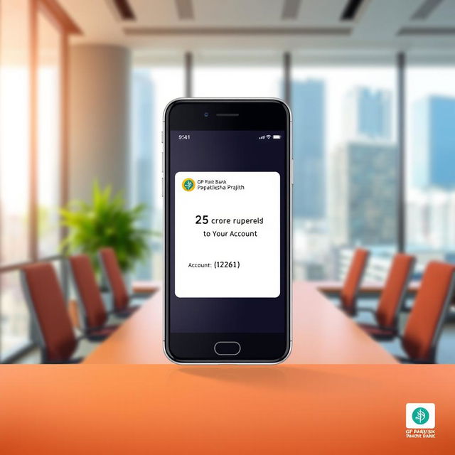 A visually engaging and illustrative representation of a financial transaction notification, showcasing a digital banking interface on a smartphone