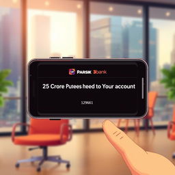 A visually engaging and illustrative representation of a financial transaction notification, showcasing a digital banking interface on a smartphone