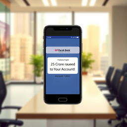 A visually engaging and illustrative representation of a financial transaction notification, showcasing a digital banking interface on a smartphone