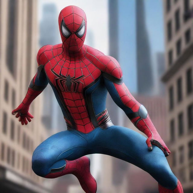 A hyper-realistic image of Spiderman in a futuristic, cyborg-style suit