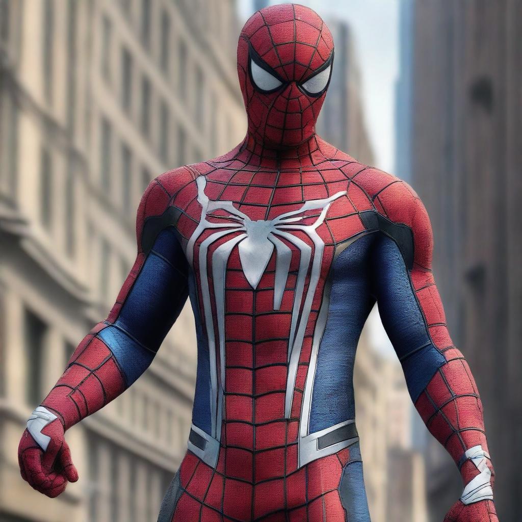 A hyper-realistic image of Spiderman in a cyborg-style suit