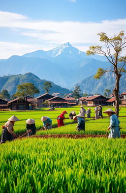 A scene depicting feudal China, showcasing Chinese peasants engaged in agricultural work under the watchful eye of a feudal lord