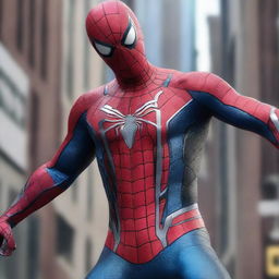 A hyper-realistic image of Spiderman in a cyborg-style suit