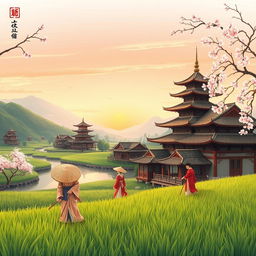 An illustration of feudal China highlighting the life of Chinese peasants working in traditional agricultural settings
