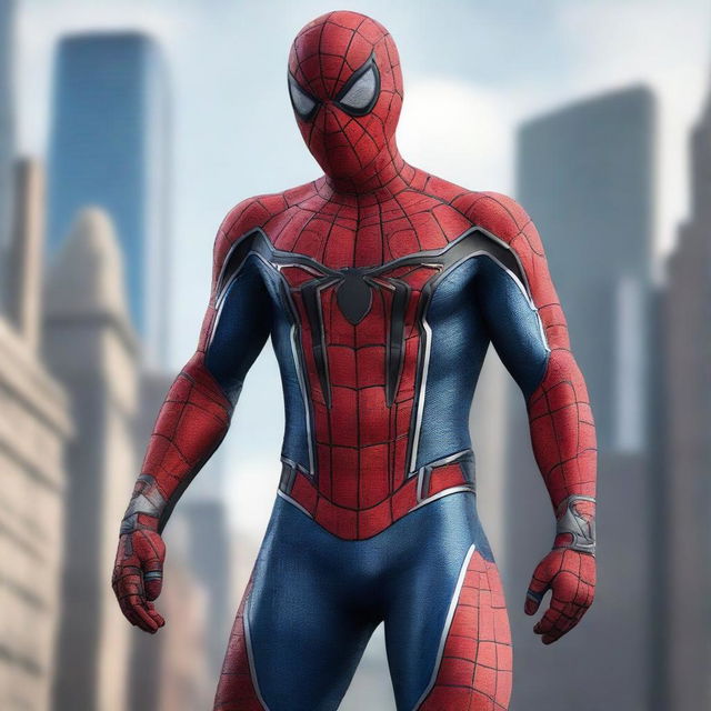 A hyper-realistic image of Spiderman in a cyborg-style suit