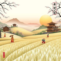 A cover illustration representing feudal China, featuring Chinese peasants working in the fields
