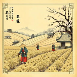 A cover illustration depicting the essence of feudal China, focusing on Chinese peasants working in the fields