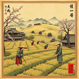A cover illustration depicting the essence of feudal China, focusing on Chinese peasants working in the fields