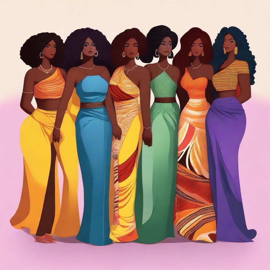 A high-quality digital art piece featuring a group of diverse women