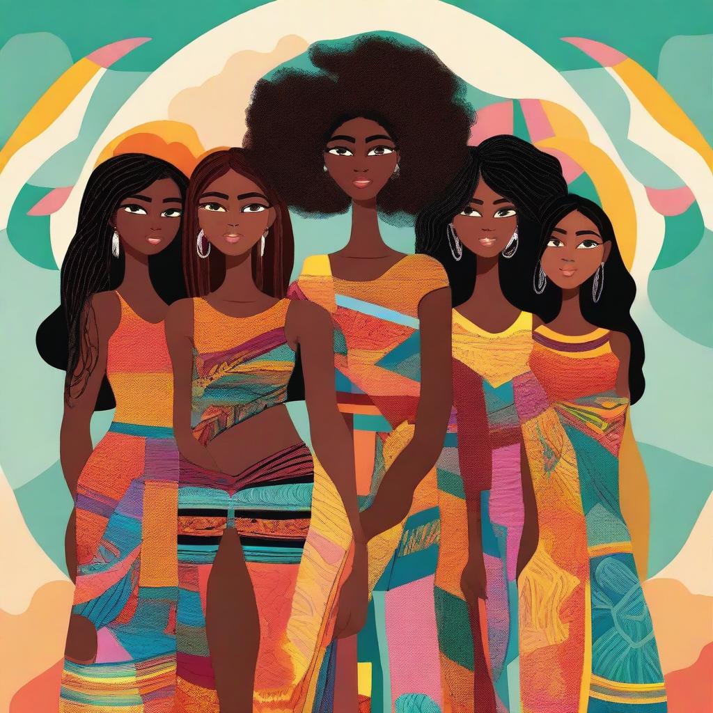 A high-quality digital art piece featuring a group of diverse women