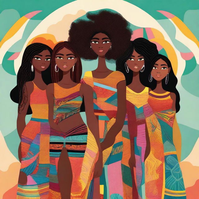 A high-quality digital art piece featuring a group of diverse women