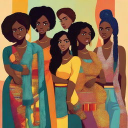 A high-quality digital art piece featuring a group of diverse women