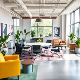 A modern office interior design for three people, covering an area of 30 square meters