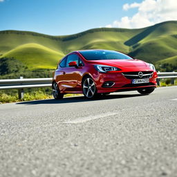A stunning 2015 Opel Corsa parked on a scenic highway, showcasing its sleek design and stylish curves