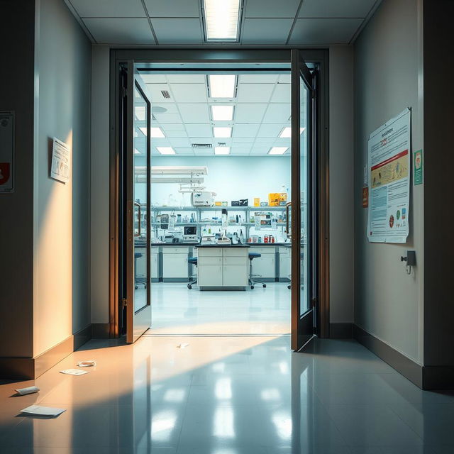 An open laboratory door inviting the viewer into a scene of scientific exploration