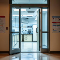 An open laboratory door inviting the viewer into a scene of scientific exploration
