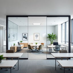 A collaborative office space designed for three people, measuring 30 square meters